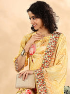 Yufta Yellow Silk Crepe Sequins Work Straight Kurta Dupatta Pant Set - Distacart