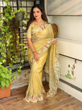 Evanik Leno Net Organza Embroidered Work Saree With Unstitched Blouse - Distacart