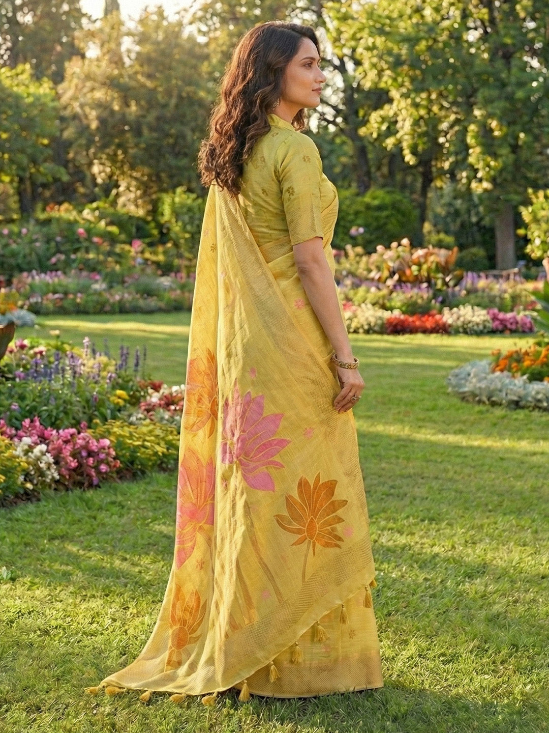 Anaita Yellow Linen Saree With Blouse Piece - Distacart