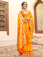 Anaita Yellow Silk Saree With Blouse Piece - Distacart