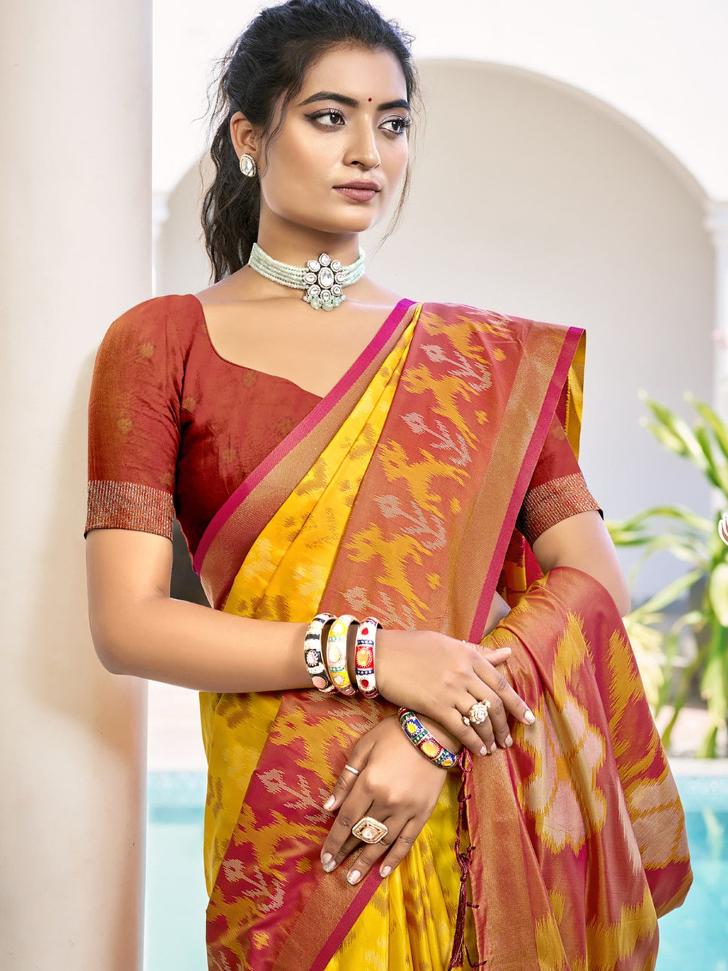 Anaita Yellow Silk Saree With Blouse Piece - Distacart