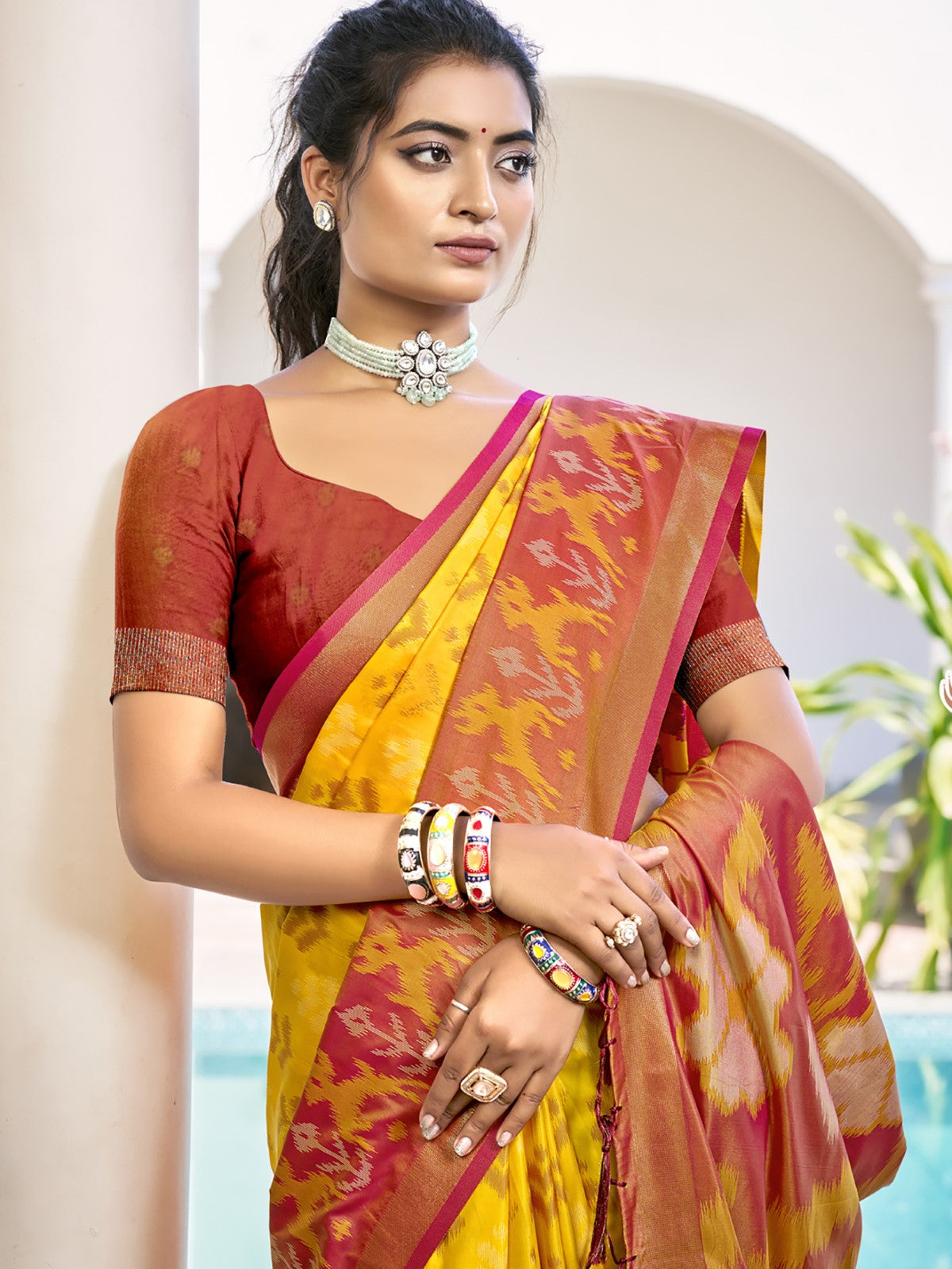 Anaita Yellow Silk Saree With Blouse Piece - Distacart