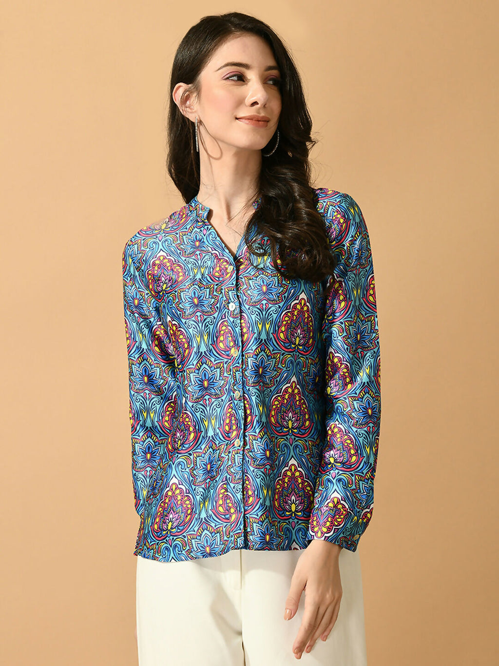 Myshka Women's Multi Satin Printed Smart Shirt