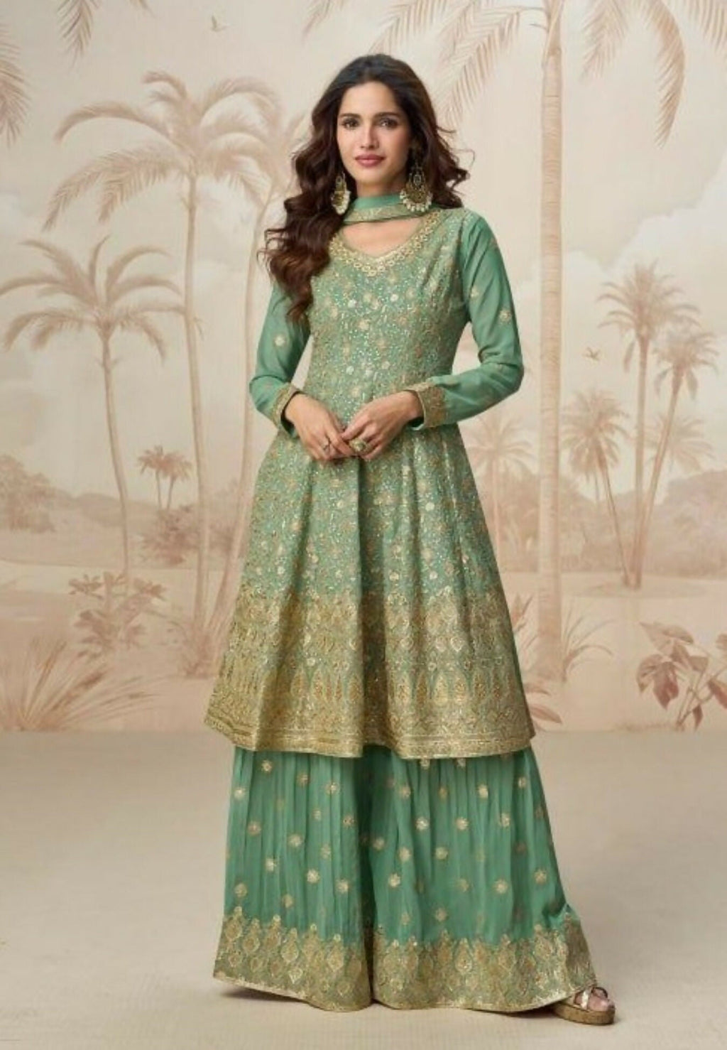Anaita Green Heavy Fox Georgette Stitched Suit with Sequence Work - Distacart
