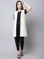 Even Apparels White Polywool Open Front Corduroy Women's Long Coat
