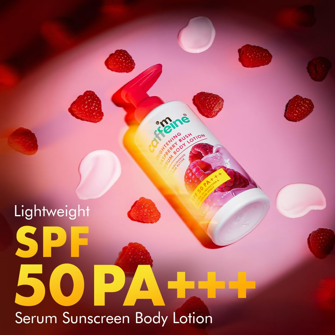 mcaffeine All Skin Brightening SPF 50 PA+++ Sunscreen Body Lotion & Wash Raspberry Combo Kit