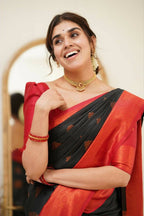 DEIANA'S Beautiful Designer Golden zari Soft Lichi Silk Saree - Black