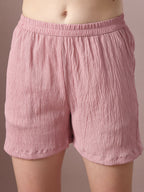 Myshka Women's Pink Solid Shirt Collar Party Shirt With Shorts Co-ord set