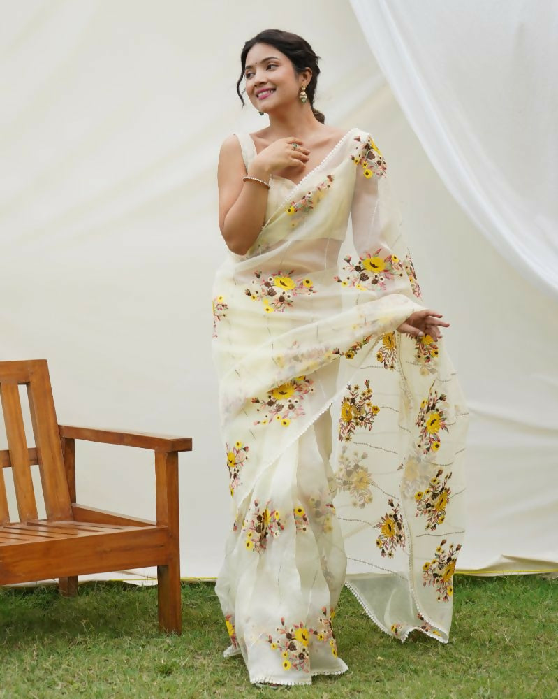 Vamsee Anamika Yellow (Anvika) Organza Silk Saree