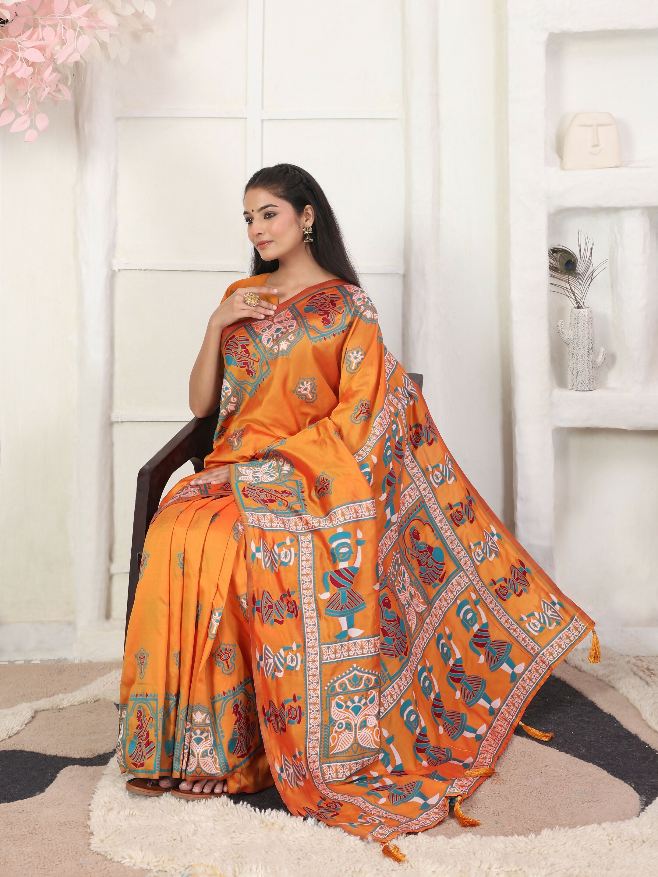 Shree Shyam Fashion Silk Blend Orange Saree - Distacart