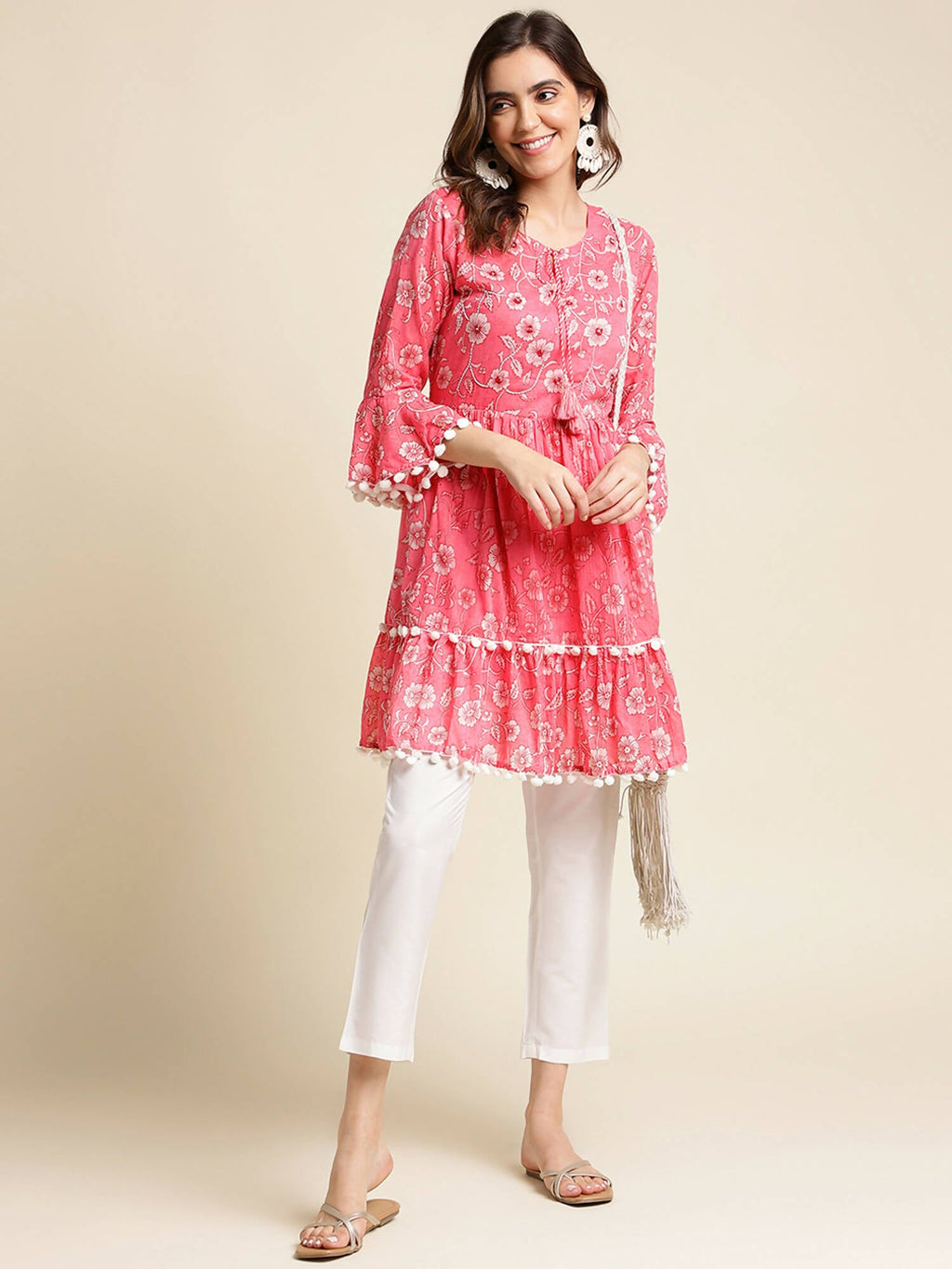 Pink Cotton Floral Printed Top - Himanshi