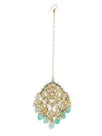 White Blue Gold-Plated Kundan-Studded Beaded Maang Tikka - Ruby Raang - Distacart