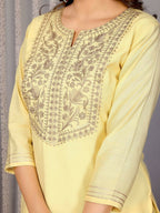 Joban Fashion Women Pale Yellow Roman Embroidery Stitched Kurta Set - Distacart