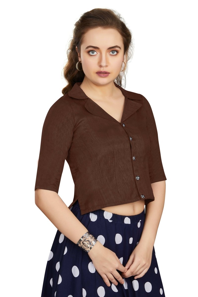 Aastha Fashion Women's Women's Coffee Art Silk Button Readymade Blouse
