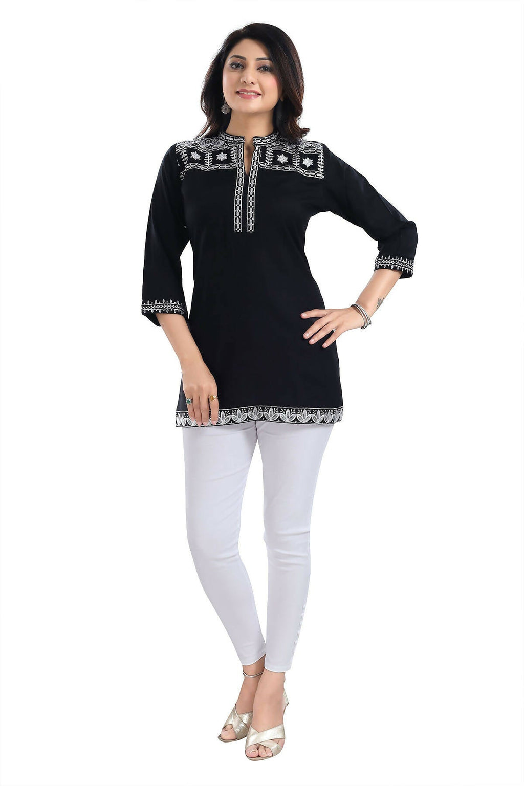 Snehal Creations Blissful Black Women Embroidered Boho Chic Tunic Top - Distacart