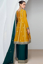 Lorenvalley Fashion Yellow and Rama Chinon Embroidery With Sequince Work Salwar Kameez Stitched
