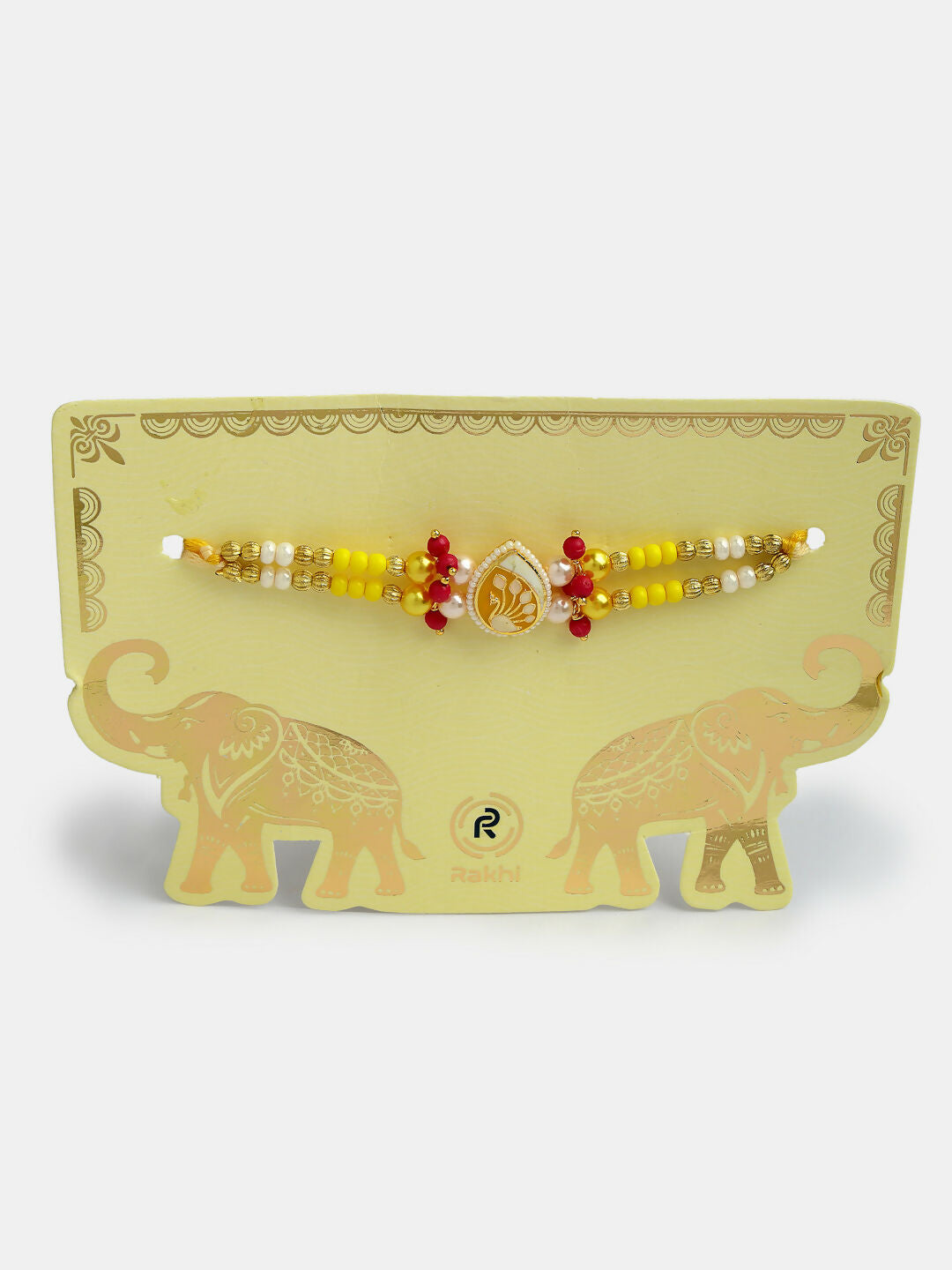NVR Women & Men Set of 2 Yellow Peacock Design Bhaiya Bhabhi Rakhi With Roli Chawal - Distacart