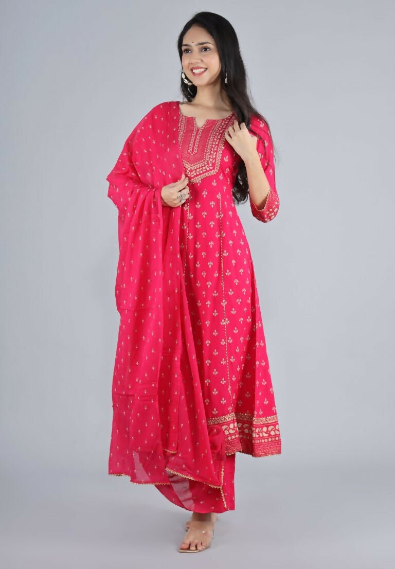 Alvano Alvano Beautiful Printed Kurti with Palazzo and Dupatta for women's and Girls (Pink)