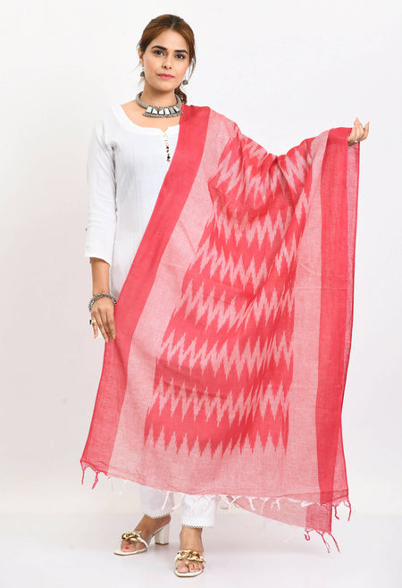Mominos Fashion Moeza Women's Handloom Cotton Ikkat Pink Dupatta