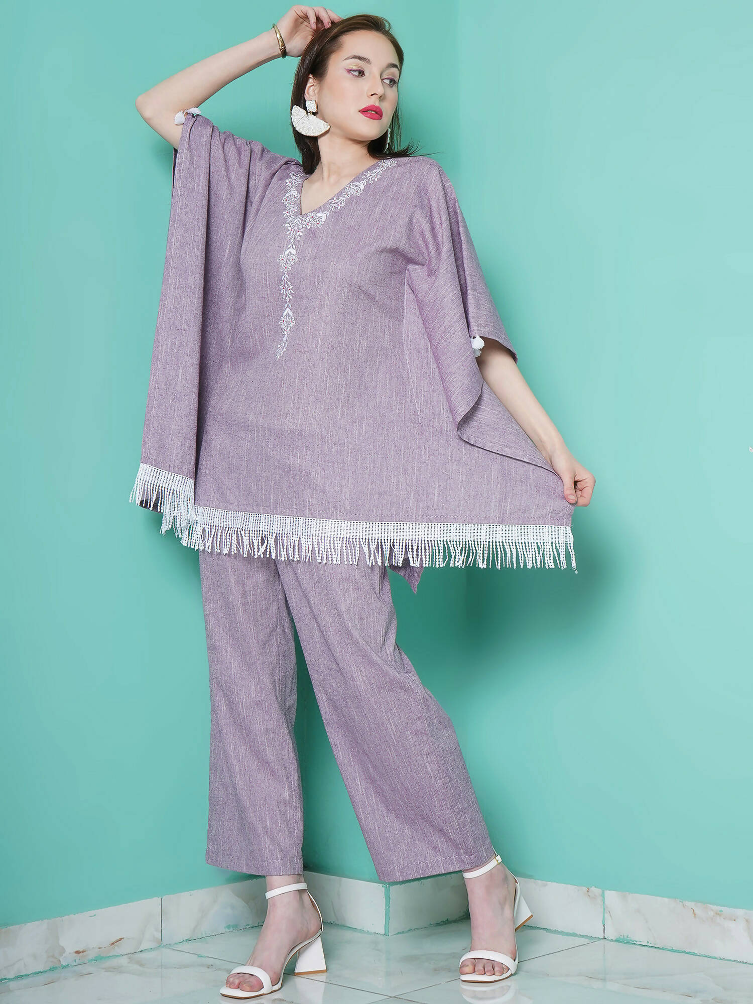 Women Republic Purple Cotton Kafttan With Palazzo - Distacart