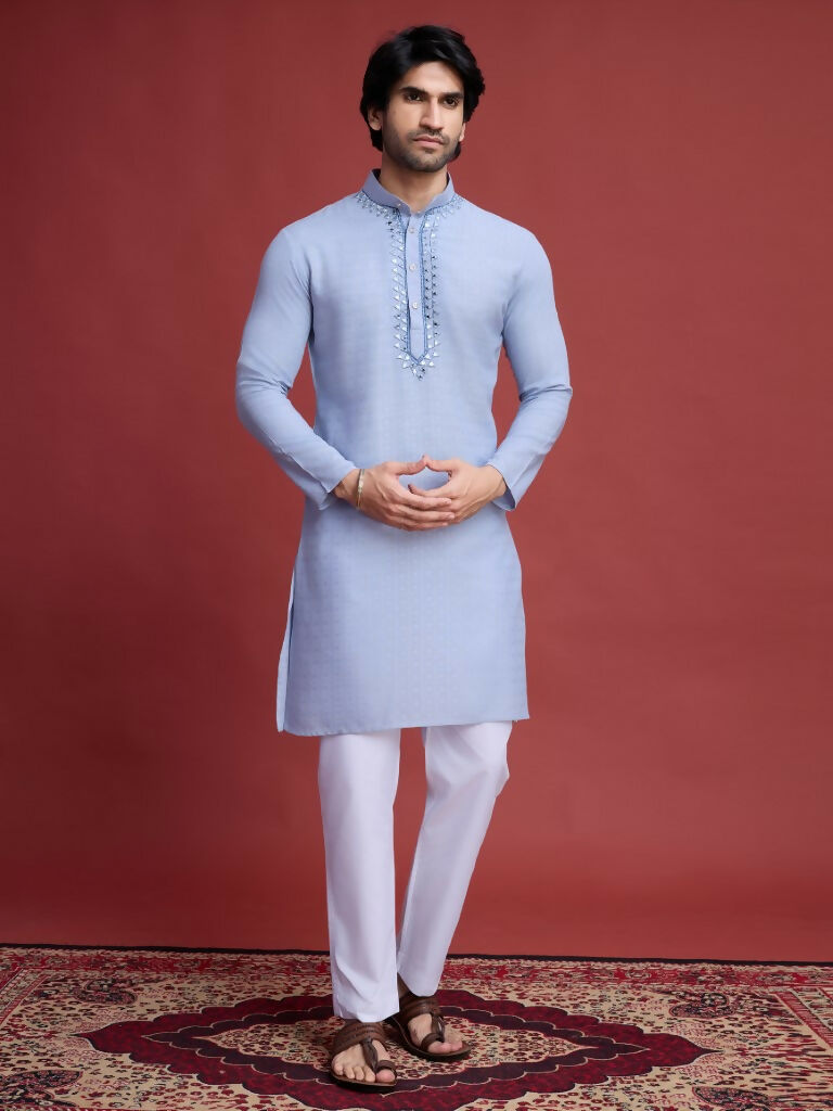 Vastranavya Exclusive Festival Wear Viscose Mirror Work on Self Weaving Kurta Only