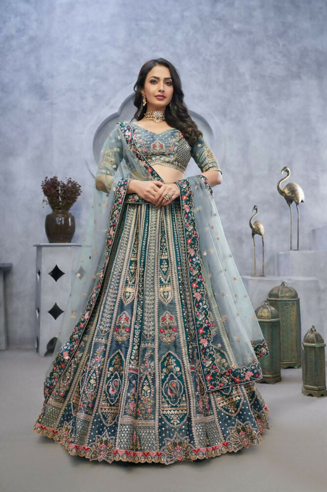 Kesar Fab Grey Organza Hand_Woven Lehenga