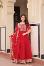 Joban Fashion Red Georgette Sequence Embroidery Work Kurta Set - Distacart