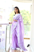 Very Much Indian Pure Linen Saree With Sleek Border And Exclusive Design - Lavender - Distacart