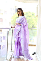 Very Much Indian Pure Linen Saree With Sleek Border And Exclusive Design - Lavender - Distacart