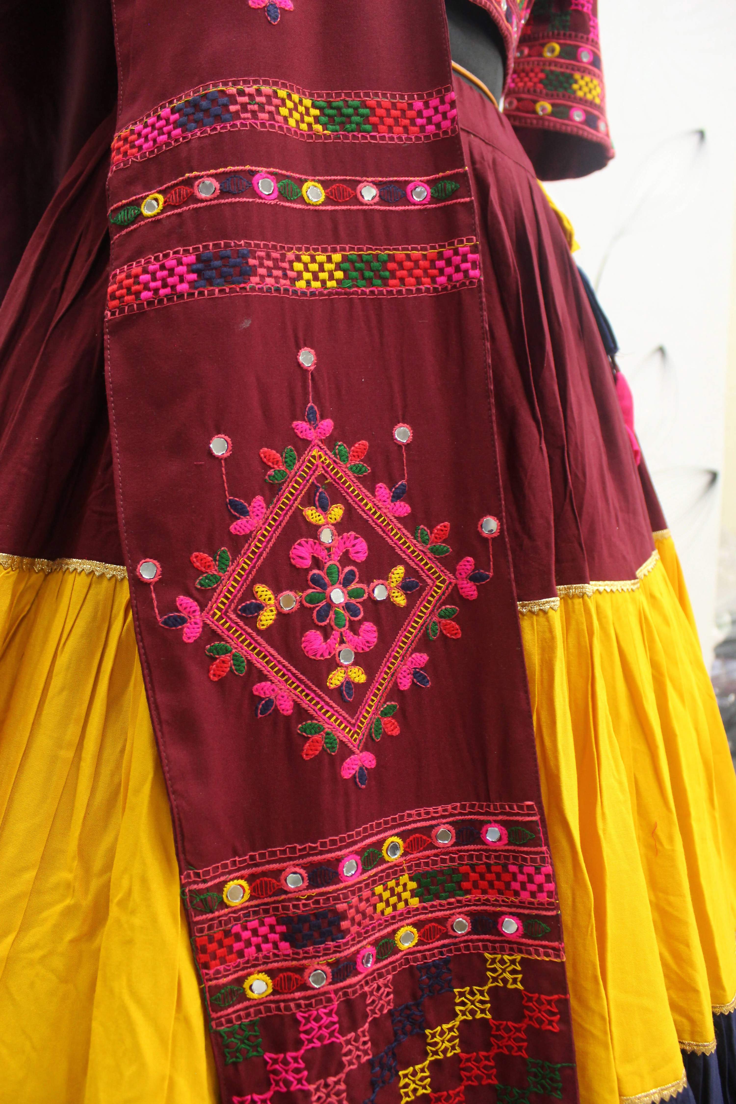Multi Color Viscose Rayon Thread Embroidered Navratri Lehenga Choli with Dupatta - Raas