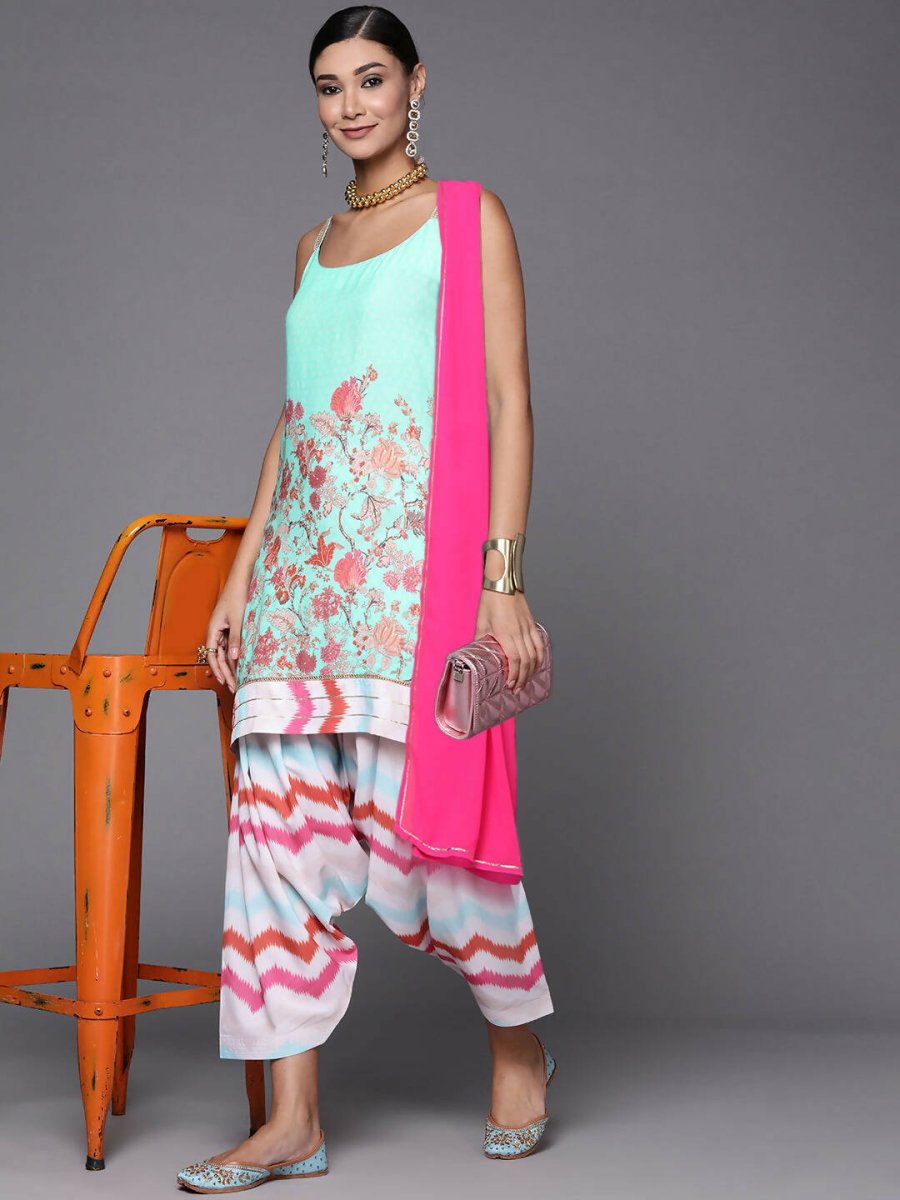 Ahalyaa Women Blue Floral Printed Kurta with Patiala & With Dupatta - Distacart