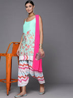 Ahalyaa Women Blue Floral Printed Kurta with Patiala & With Dupatta - Distacart