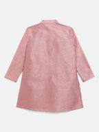 Ahalyaa Rose Gold Poly Silk Gold Print Kids Kurta Churidar Set For Boys