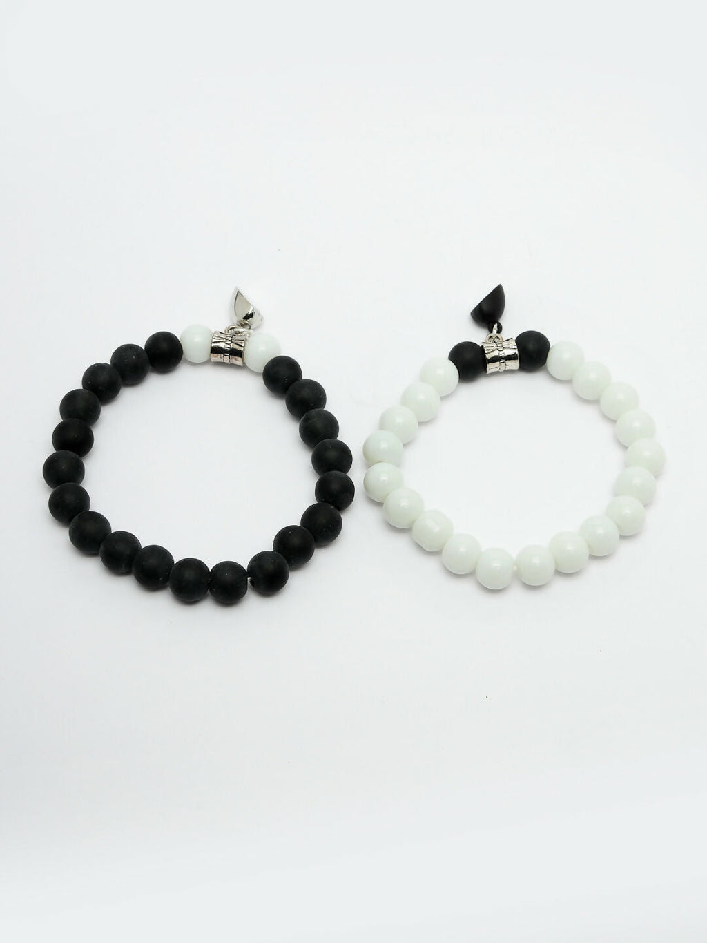 NVR Men & Women Set of 2 Black & White Onyx Handcrafted Elasticated Bracelet - Distacart