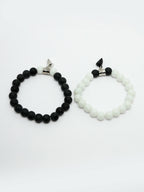 NVR Men & Women Set of 2 Black & White Onyx Handcrafted Elasticated Bracelet - Distacart