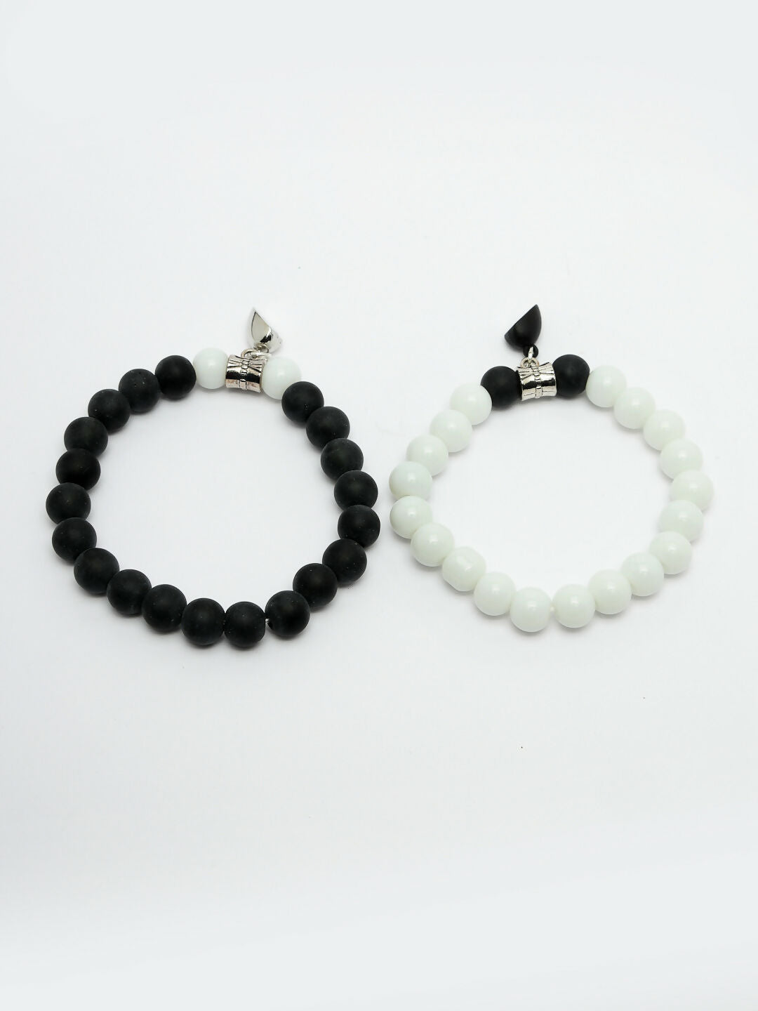 NVR Men & Women Set of 2 Black & White Onyx Handcrafted Elasticated Bracelet - Distacart