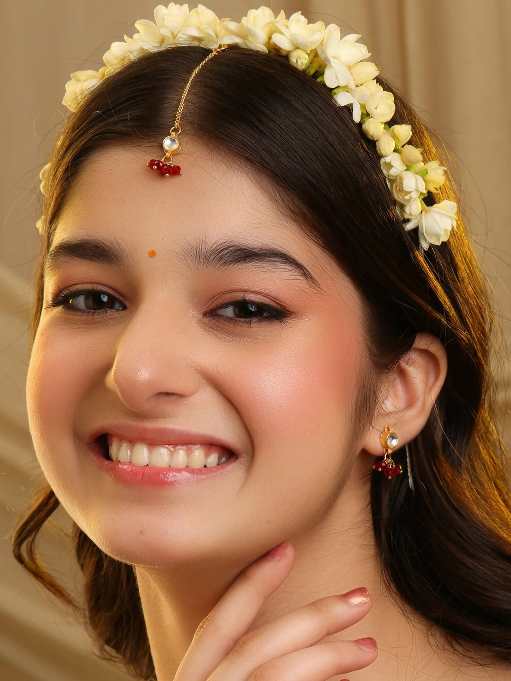 Ruby Raang Noor-E-Laal Pearl Tikka Set - Distacart