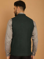 Even Apparels Pure Wool Nehru Jacket - Green