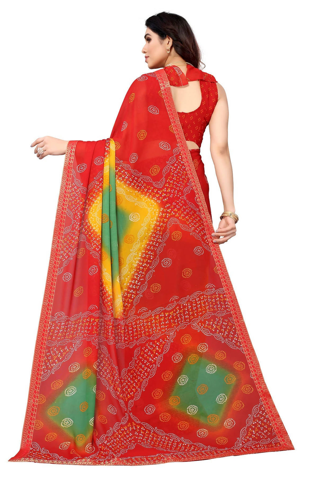 Vamika Ethnic Fire Red Printed With Lace Saree - Distacart