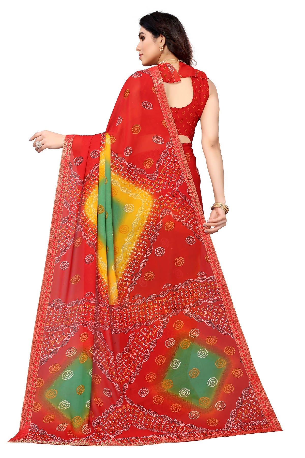 Vamika Ethnic Fire Red Printed With Lace Saree - Distacart