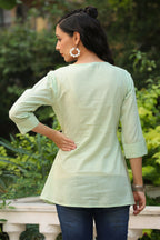 Juniper Women's Green Cotton Dobby Solid Embroidered Straight Tunic - Distacart