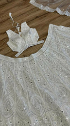 Jyoti Fashion Women's Off White Georgette Codding Thread with Sequins Embroidered Designer Lehenga Choli Set