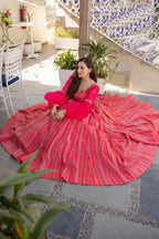 Wedding Designer Red Pink Chanderi Designer Lehenga - Anbazaar - Distacart