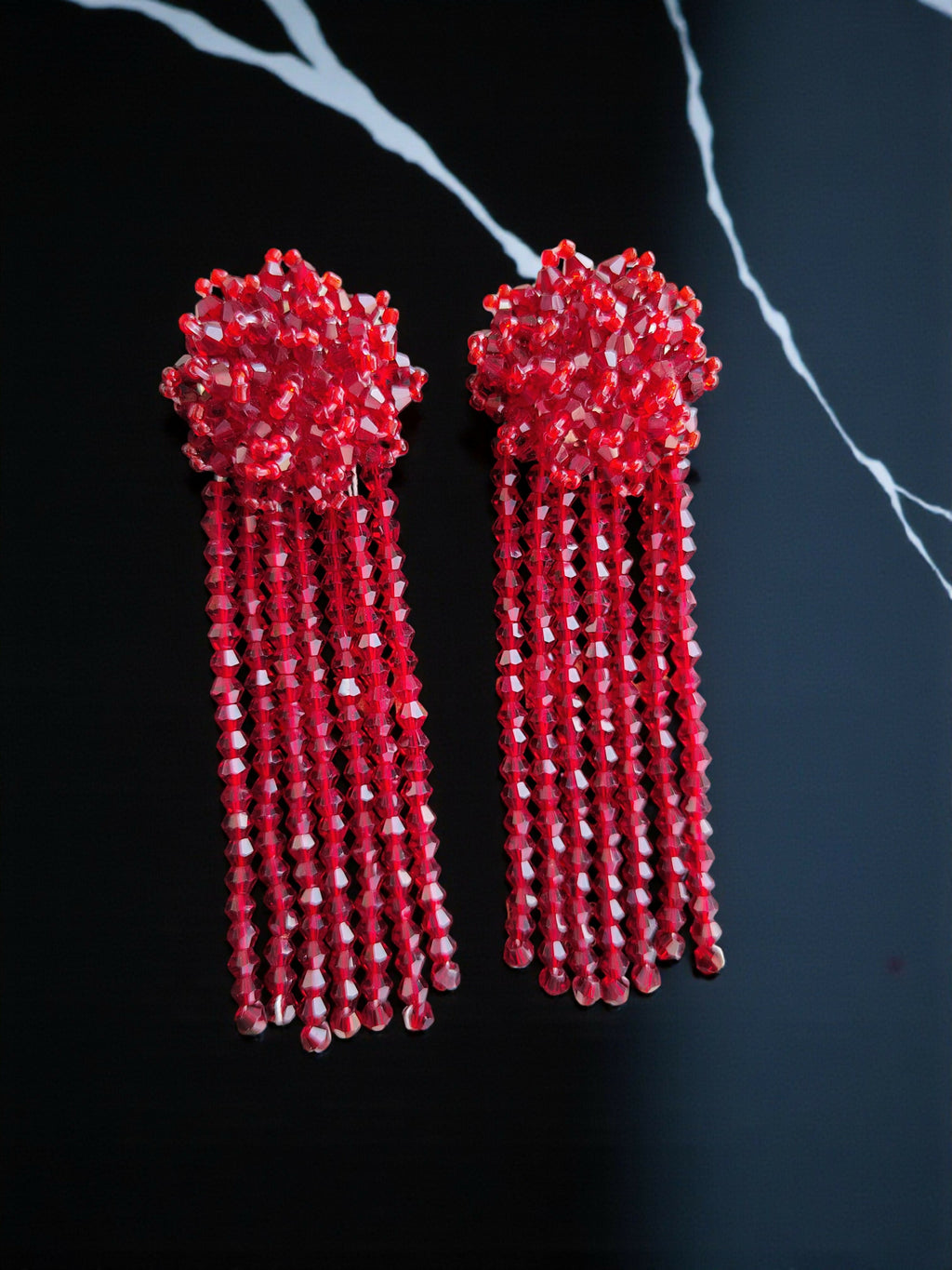 Inhanns Handmade Crystal Waterfall Earrings - Long - Maroon Big - Distacart