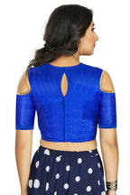 Aastha Fashion Women's Blue Art Silk Cold Shoulder Sleeve Readymade Blouse