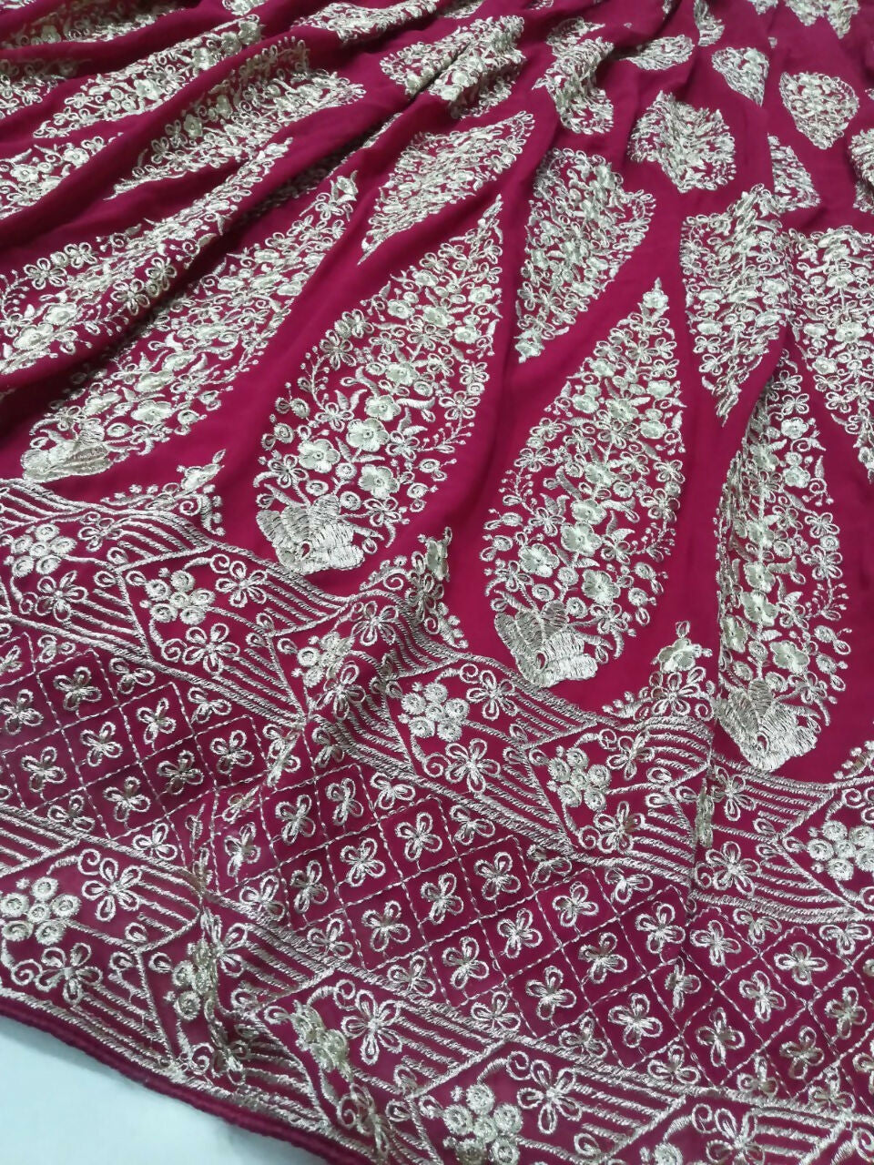 Jyoti Fashion Graceful Cherry Red Faux Georgette Jari Embroidery Lehenga Choli with Dupatta