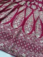 Jyoti Fashion Graceful Cherry Red Faux Georgette Jari Embroidery Lehenga Choli with Dupatta