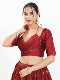 Joban Fashion Maroon Brocade Padded Blouse With Sweetheart Neck Elbow Sleeves - Distacart