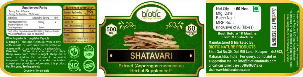 Biotic Shatavari Capsules For Women & Men