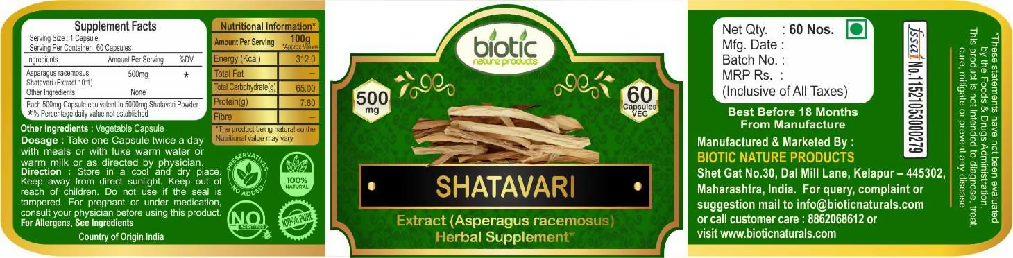 Biotic Shatavari Capsules For Women & Men